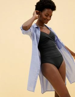 Buy 🥰 M&S Collection 🩱 Swimsuits Tummy Control Padded Wrap Plunge 🩱 Swimsuit 🌟 -Women's Holiday Shop Sales SD 01 T52 7598 Y0 X EC 3