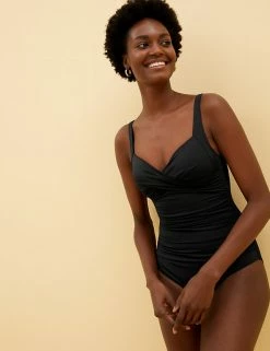 Buy 🥰 M&S Collection 🩱 Swimsuits Tummy Control Padded Wrap Plunge 🩱 Swimsuit 🌟 -Women's Holiday Shop Sales SD 01 T52 7598 Y0 X EC 4