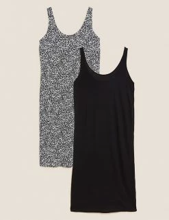 Outlet ๐ M&S Collection 2 Pack Jersey Knee Length Slip ๐ Dresses โ