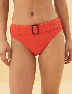 Coupon 🎁 M&S Collection 👙 Bikinis Textured Belted High Waisted 👙 Bikini Bottoms 😍 -Women's Holiday Shop Sales SD 01 T52 7884W P5 X EC 1