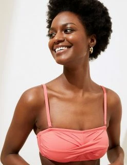 Hot Sale 🔥 M&S Collection 👙 Bikinis Padded Twist Front Bandeau 👙 Bikini Top 🛒 -Women's Holiday Shop Sales SD 01 T52 7910B GM X EC 3