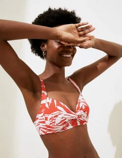 Flash Sale 💯 M&S Collection 👙 Bikinis Leaf Print Padded Plunge 👙 Bikini Top ⭐ -Women's Holiday Shop Sales SD 01 T52 7911B B4 X EC 3