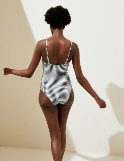 Flash Sale ✨ M&S Collection Plus Size Clothing Tummy Control Gingham Bandeau 🩱 Swimsuit 💯 -Women's Holiday Shop Sales SD 01 T52 7936 Y4 X EC 3