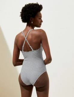 Flash Sale ✨ M&S Collection Plus Size Clothing Tummy Control Gingham Bandeau 🩱 Swimsuit 💯 -Women's Holiday Shop Sales SD 01 T52 7936 Y4 X EC 4