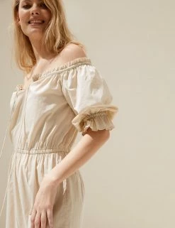 Best reviews of 🥰 M&S Collection 👗 Dresses Pure Cotton Bardot Midi Tiered Beach 👗 Dress 🔔 -Women's Holiday Shop Sales SD 01 T52 7968 SU X EC 3