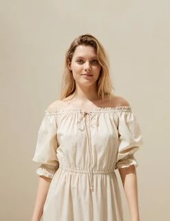 Best reviews of 🥰 M&S Collection 👗 Dresses Pure Cotton Bardot Midi Tiered Beach 👗 Dress 🔔 -Women's Holiday Shop Sales SD 01 T52 7968 SU X EC 5