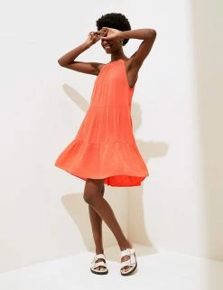 Buy ✨ M&S Collection 👗 Dresses High Neck Mini Tiered Beach 👗 Dress 😀 -Women's Holiday Shop Sales SD 01 T52 7971 P5 X EC 1