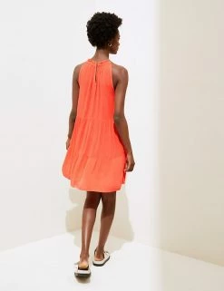 Buy ✨ M&S Collection 👗 Dresses High Neck Mini Tiered Beach 👗 Dress 😀 -Women's Holiday Shop Sales SD 01 T52 7971 P5 X EC 3