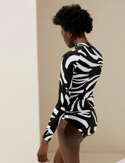 Hot Sale 🎉 M&S Collection 🩱 Swimsuits Printed Rash Vest 😀 -Women's Holiday Shop Sales SD 01 T52 7979 Y4 X EC 3