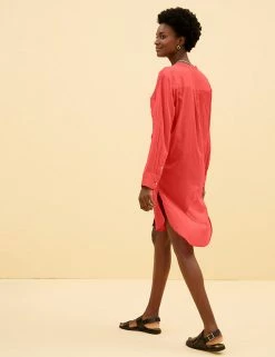 Buy 😍 M&S Collection 👕 Shirts & Blouses Pure Cotton Collarless Beach Cover Up 👕 Shirt 👍 -Women's Holiday Shop Sales SD 01 T52 7998 P5 X EC 2