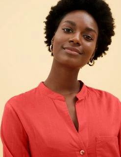 Buy 😍 M&S Collection 👕 Shirts & Blouses Pure Cotton Collarless Beach Cover Up 👕 Shirt 👍 -Women's Holiday Shop Sales SD 01 T52 7998 P5 X EC 4