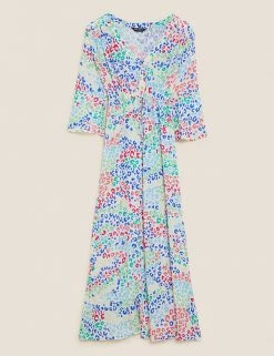 Coupon 🤩 M&S Collection 👗 Dresses Animal Print V-Neck Shirred Maxi 👗 Dress 👏