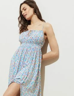 Buy ❤️ M&S Collection 👗 Dresses Floral Tie Front Midi Tiered Beach 👗 Dress 🎁 -Women's Holiday Shop Sales SD 01 T52 8278 ZZ X EC 4