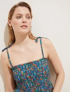 Top 10 🔥 M&S Collection 👗 Dresses Pure Cotton Ditsy Floral Shirred Midi 👗 Dress 🎁