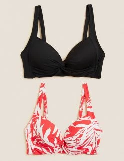 Budget 🎁 M&S Collection 👙 Bikinis 2 Pack Twist Front Plunge 👙 Bikini Tops 🎉