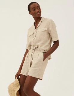 Best Sale ✨ M&S Collection Trousers Pure Linen Shorts ✨ -Women's Holiday Shop Sales SD 01 T57 3021 V0 X EC 0