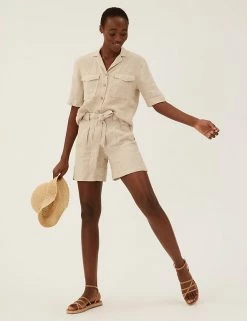 Best Sale ✨ M&S Collection Trousers Pure Linen Shorts ✨ -Women's Holiday Shop Sales SD 01 T57 3021 V0 X EC 1