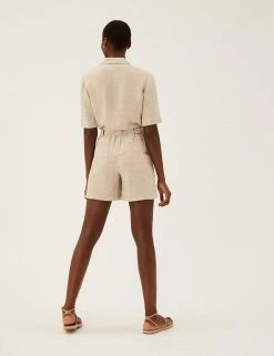 Best Sale ✨ M&S Collection Trousers Pure Linen Shorts ✨ -Women's Holiday Shop Sales SD 01 T57 3021 V0 X EC 3