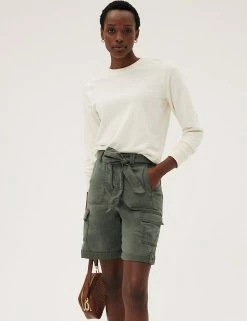 New 🤩 M&S Collection Tencel™ Rich Cargo Shorts ❤️ -Women's Holiday Shop Sales SD 01 T57 3041 XC X EC 0
