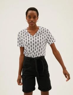 New 🤩 M&S Collection Tencel™ Rich Cargo Shorts ❤️ -Women's Holiday Shop Sales SD 01 T57 3041 Y0 X EC 2