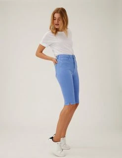 Deals 💯 M&S Collection Magic Shaping Denim Knee Length Shorts ✔️ -Women's Holiday Shop Sales SD 01 T57 3732 OT X EC 0