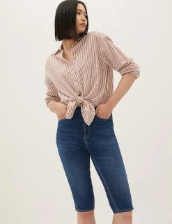 Deals 💯 M&S Collection Magic Shaping Denim Knee Length Shorts ✔️ -Women's Holiday Shop Sales SD 01 T57 3732 QQ X EC 0