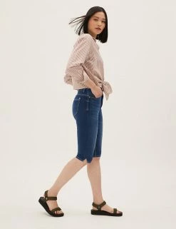 Deals 💯 M&S Collection Magic Shaping Denim Knee Length Shorts ✔️ -Women's Holiday Shop Sales SD 01 T57 3732 QQ X EC 1