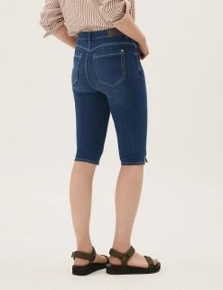 Deals 💯 M&S Collection Magic Shaping Denim Knee Length Shorts ✔️ -Women's Holiday Shop Sales SD 01 T57 3732 QQ X EC 3