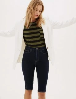 Deals 💯 M&S Collection Magic Shaping Denim Knee Length Shorts ✔️ -Women's Holiday Shop Sales SD 01 T57 3732 XB X EC 0