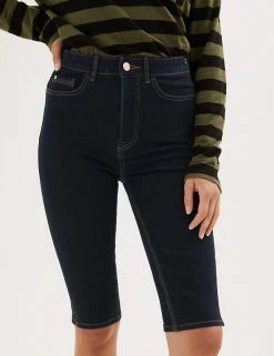 Deals 💯 M&S Collection Magic Shaping Denim Knee Length Shorts ✔️ -Women's Holiday Shop Sales SD 01 T57 3732 XB X EC 2