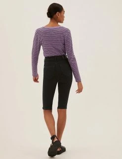 Deals 💯 M&S Collection Magic Shaping Denim Knee Length Shorts ✔️ -Women's Holiday Shop Sales SD 01 T57 3732 Y0 X EC 3