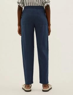 Deals ✨ M&S Collection Linen Rich Tapered Ankle Grazer Trousers 🎉 -Women's Holiday Shop Sales SD 01 T57 7086 F0 X EC 3