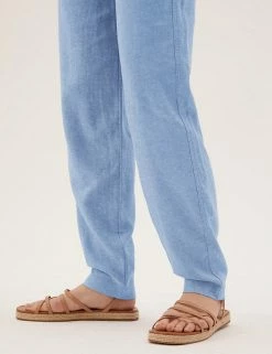Deals ✨ M&S Collection Linen Rich Tapered Ankle Grazer Trousers 🎉 -Women's Holiday Shop Sales SD 01 T57 7086 SY X EC 2