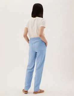 Deals ✨ M&S Collection Linen Rich Tapered Ankle Grazer Trousers 🎉 -Women's Holiday Shop Sales SD 01 T57 7086 SY X EC 3