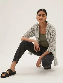 Deals ✨ M&S Collection Linen Rich Tapered Ankle Grazer Trousers 🎉 -Women's Holiday Shop Sales SD 01 T57 7086 Y0 X EC 1