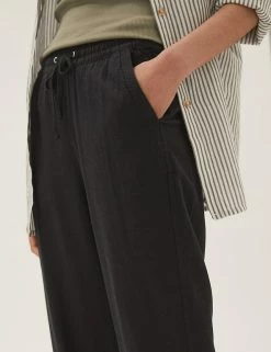 Deals ✨ M&S Collection Linen Rich Tapered Ankle Grazer Trousers 🎉 -Women's Holiday Shop Sales SD 01 T57 7086 Y0 X EC 3