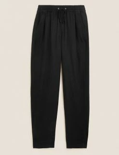 Deals ✨ M&S Collection Linen Rich Tapered Ankle Grazer Trousers 🎉 -Women's Holiday Shop Sales SD 01 T57 7086 Y0 X EC 90