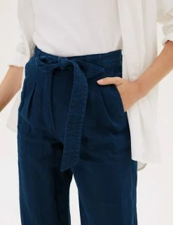 Brand new 🤩 M&S Collection Pure Linen Belted Wide Leg Trousers 😀 -Women's Holiday Shop Sales SD 01 T57 7136 F0 X EC 3