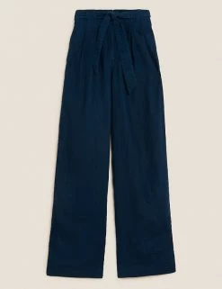 Brand new 🤩 M&S Collection Pure Linen Belted Wide Leg Trousers 😀 -Women's Holiday Shop Sales SD 01 T57 7136 F0 X EC 90