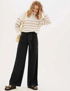 Brand new 🤩 M&S Collection Pure Linen Belted Wide Leg Trousers 😀 -Women's Holiday Shop Sales SD 01 T57 7136 Y0 X EC 1