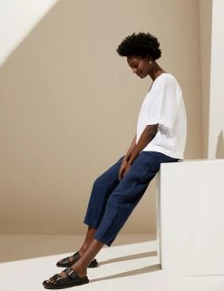 Best deal ⌛ M&S Collection Pure Linen Belted Tapered Trousers ✨