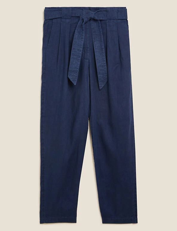 Best deal ⌛ M&S Collection Pure Linen Belted Tapered Trousers ✨ 2 Best deal ⌛ M&S Collection Pure Linen Belted Tapered Trousers ✨ - Image 2