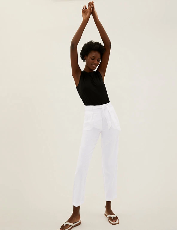 Best deal ⌛ M&S Collection Pure Linen Belted Tapered Trousers ✨ 12 Best deal ⌛ M&S Collection Pure Linen Belted Tapered Trousers ✨ - Image 12