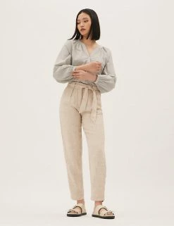Best deal ⌛ M&S Collection Pure Linen Belted Tapered Trousers ✨ 39 Best deal ⌛ M&S Collection Pure Linen Belted Tapered Trousers ✨ -Women's Holiday Shop Sales SD 01 T57 7146 V0 X EC 0