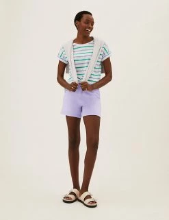 Coupon 🤩 M&S Collection Cotton Rich Jersey High Waisted Shorts 🧨 -Women's Holiday Shop Sales SD 01 T57 7185 G1 X EC 0