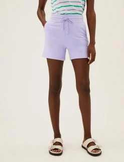Coupon 🤩 M&S Collection Cotton Rich Jersey High Waisted Shorts 🧨 -Women's Holiday Shop Sales SD 01 T57 7185 G1 X EC 1
