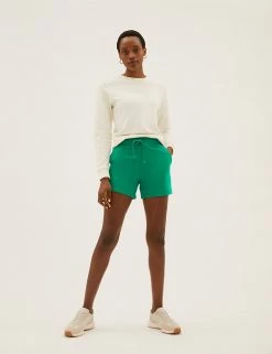 Coupon 🤩 M&S Collection Cotton Rich Jersey High Waisted Shorts 🧨 -Women's Holiday Shop Sales SD 01 T57 7185 KF X EC 1