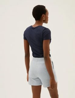 Coupon 🤩 M&S Collection Cotton Rich Jersey High Waisted Shorts 🧨 -Women's Holiday Shop Sales SD 01 T57 7185 UT X EC 2