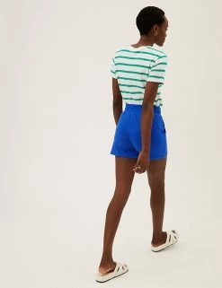 Coupon 🤩 M&S Collection Cotton Rich Jersey High Waisted Shorts 🧨 -Women's Holiday Shop Sales SD 01 T57 7185 XL X EC 2