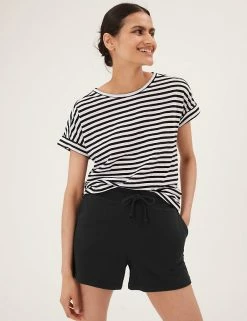 Coupon 🤩 M&S Collection Cotton Rich Jersey High Waisted Shorts 🧨 -Women's Holiday Shop Sales SD 01 T57 7185 Y0 X EC 0